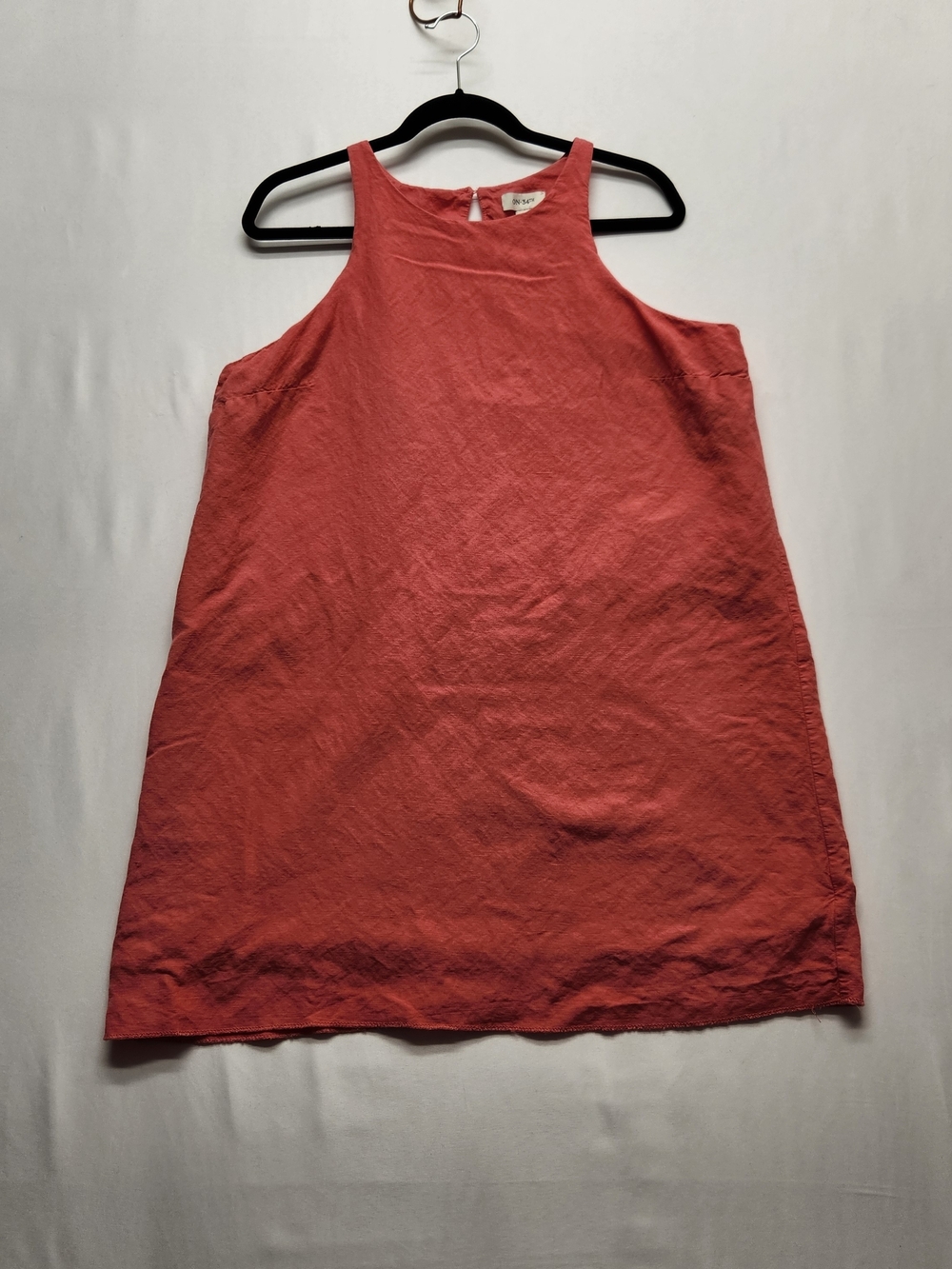 ⭐️On 34th Macy’s Coral Linen Blend Halter Shift Mini Dress L Summer Sun Resort